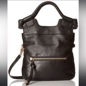 Foley + Corinna Black Leather Crossbody Hand Bag 2 Ways Contemporary Boho Chic